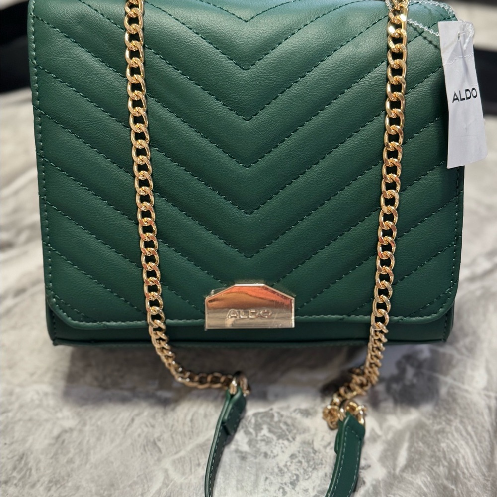 Guess Green Quilted Cosmetic Bag with Gold Accents